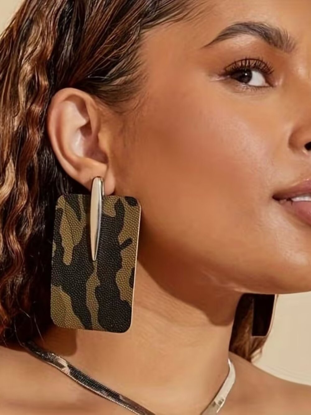 NEW! Camo Print Leather Square Earrings Military Jewelry
